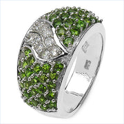 Bids.com 2.44 Carat Genuine Chrome Diopside & White Topaz .925 Sterling Silver Ring Rings White Smoke size 7.00,size 6.00,size 8.00,size 9.00