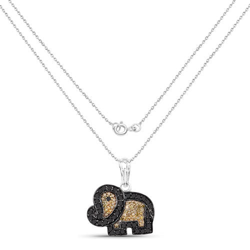 Bids.com 0.89 Carat Genuine Black Diamond and Yellow Diamond .925 Sterling Silver Pendant Pendants White Smoke