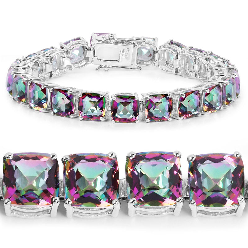 Bids.com 48.93 Carat Genuine Rainbow Quartz .925 Sterling Silver Bracelet Bracelets White Smoke size 7.00,size 7.50
