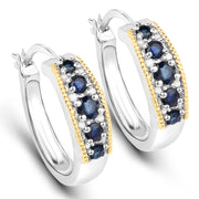 Bids.com 0.70 Carat Genuine Blue Sapphire and White Diamond .925 Sterling Silver with 14K Yellow Gold Earrings Earrings White Smoke