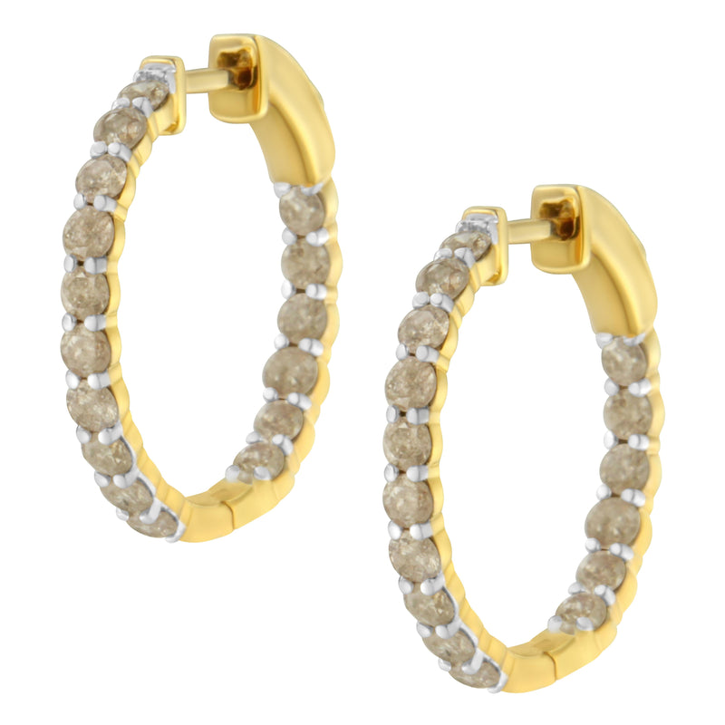 Bids.com 10K Yellow Gold Plated Sterling Silver Diamond Hoop Earrings (2 cttw, K-L Color, I2-I3 Clarity) Earrings White Smoke Yellow.Sterling Silver / 2