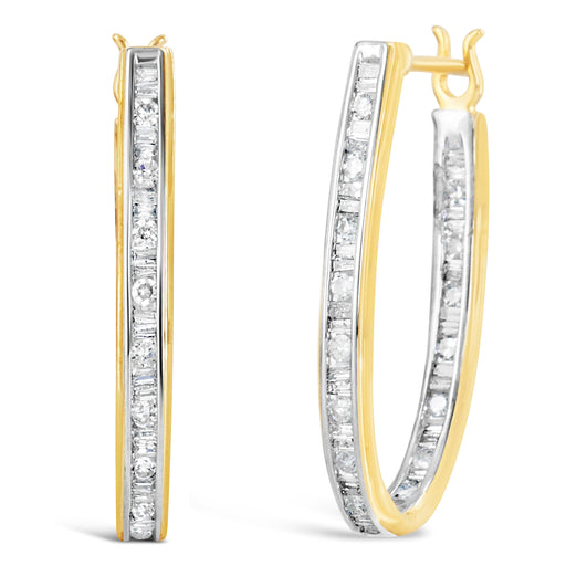 Bids.com 10K Yellow Gold 1.00 Cttw Round and Baguette-Cut Diamond U-Hoop Earrings (H-I Color, SI2-I1 Clarity) Earrings White Smoke Yellow.Gold / 1