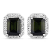 Bids.com 3.57 Carat Genuine Green Tourmaline and White Diamond 14K White Gold Earrings Earrings White Smoke