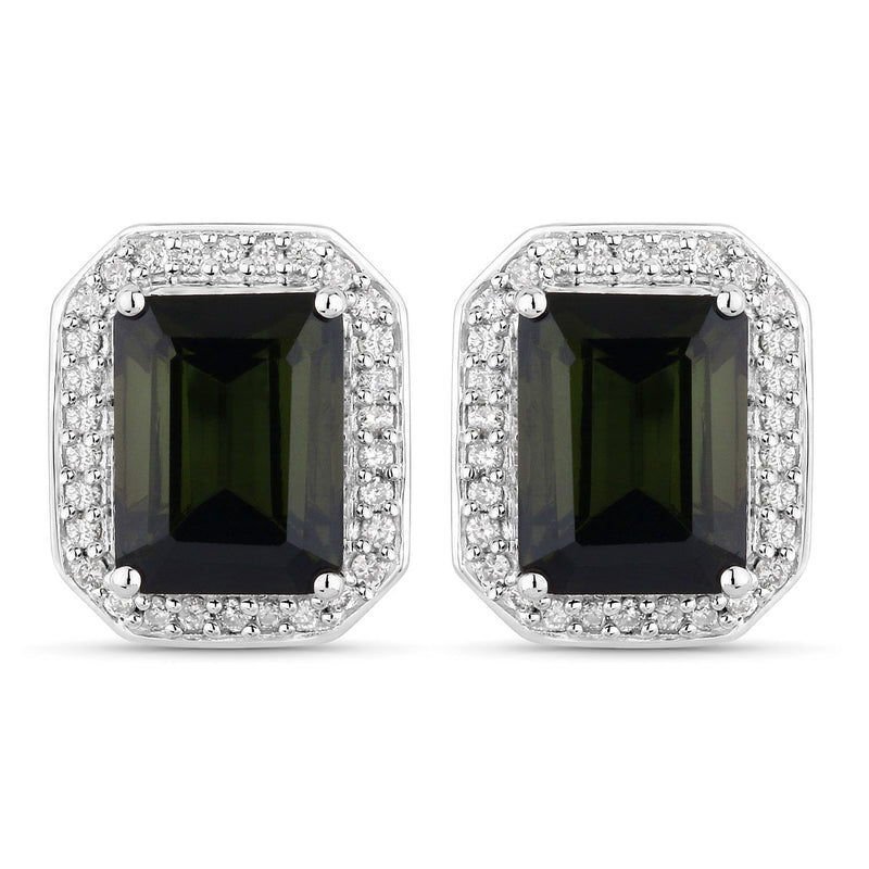 Bids.com 3.57 Carat Genuine Green Tourmaline and White Diamond 14K White Gold Earrings Earrings White Smoke