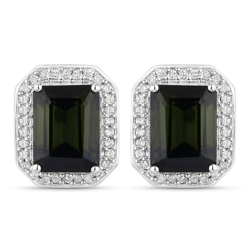 Bids.com 3.57 Carat Genuine Green Tourmaline and White Diamond 14K White Gold Earrings Earrings White Smoke