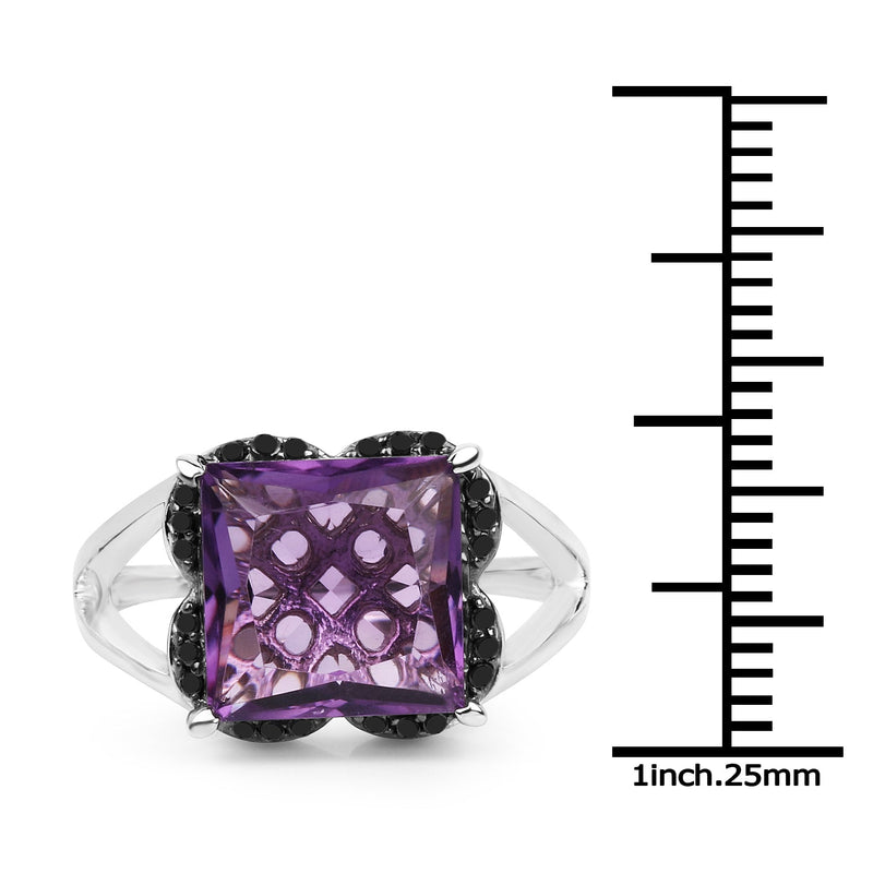 Bids.com 4.58 Carat Genuine Amethyst & Black Diamond .925 Sterling Silver Ring Rings White Smoke size 7.00,size 6.00,size 8.00,size 9.00,size 5.00,size 10.00
