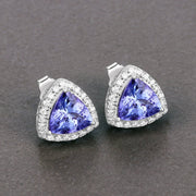 Bids.com 3.82 Carat Genuine Tanzanite and White Diamond 14K White Gold Earrings Earrings Dim Gray