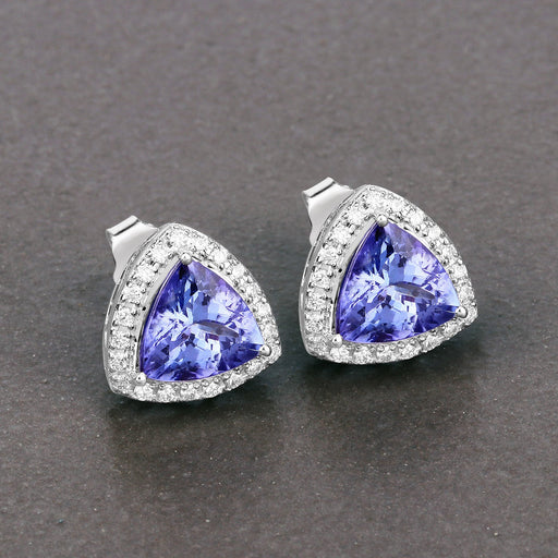 Bids.com 3.82 Carat Genuine Tanzanite and White Diamond 14K White Gold Earrings Earrings Dim Gray