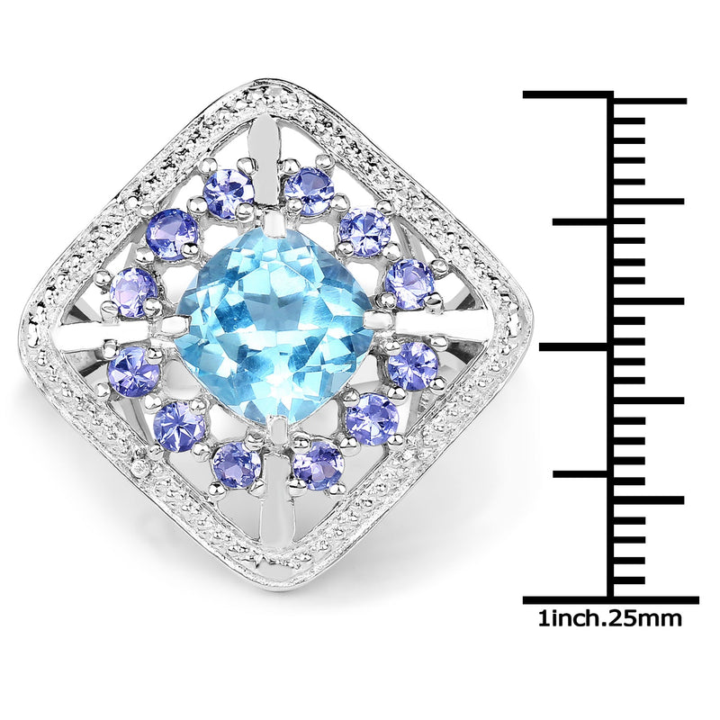 Bids.com 4.24 Carat Genuine Blue Topaz and Tanzanite .925 Sterling Silver Ring Rings White Smoke size 7.50,size 8.00,size 6.00,size 7.00,size 9.00
