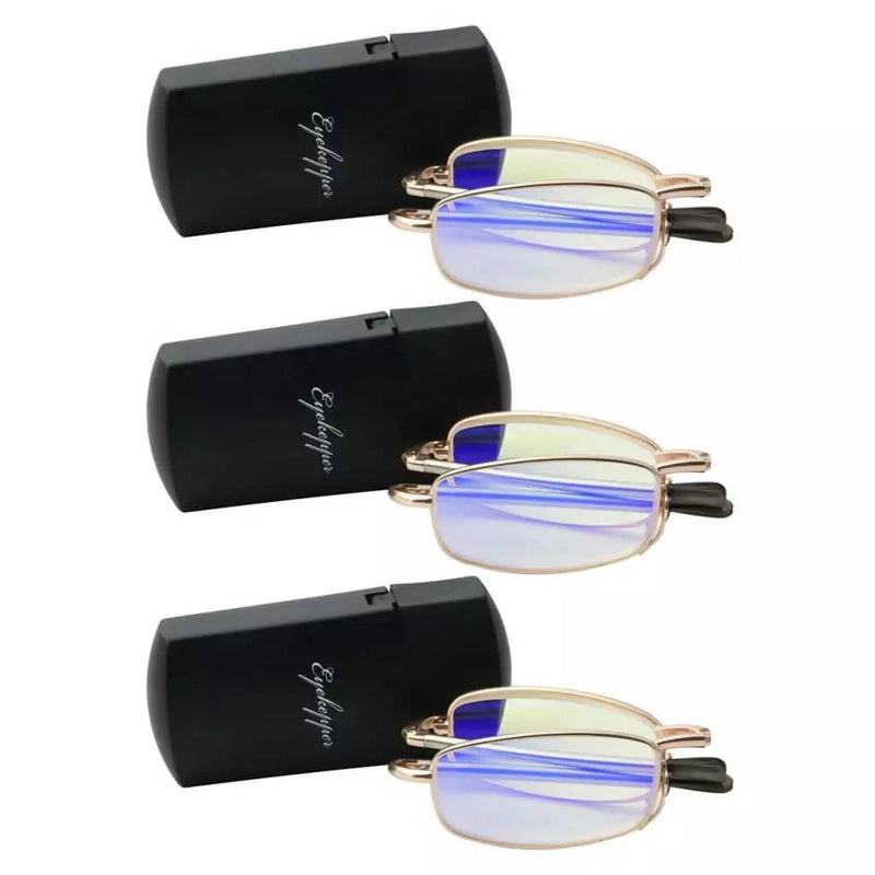 eyekeeper.com 3 Pack Blue Light Filter Reading Glasses with Folding Arms CG15080 Eyeglasses White Smoke Gold-3pcs / without magnification,Gold-3pcs / +0.50,Gold-3pcs / +1.00,Gold-3pcs / +1.25,Gold-3pcs / +1.75,Gold-3pcs / +2.25