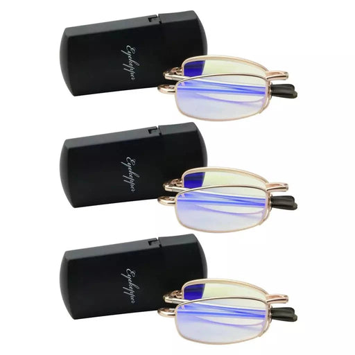 eyekeeper.com 3 Pack Blue Light Filter Reading Glasses with Folding Arms CG15080 Eyeglasses White Smoke Gold-3pcs / without magnification,Gold-3pcs / +0.50,Gold-3pcs / +1.00,Gold-3pcs / +1.25,Gold-3pcs / +1.75,Gold-3pcs / +2.25