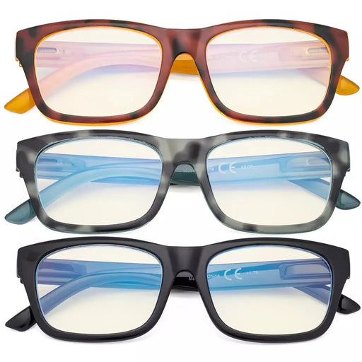 eyekeeper.com 3 Pack Chic Blue Light Filter Reading Glasses UVR045 Eyeglasses White Smoke 3 Pairs Mix / without magnification,3 Pairs Mix / +0.50,3 Pairs Mix / +1.00