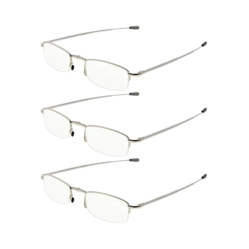 eyekeeper.com 3 Pack Half-rim Folding Telescopic Arms Reading Glasses R1710 Eyeglasses White Smoke Silver-3pcs / +0.50