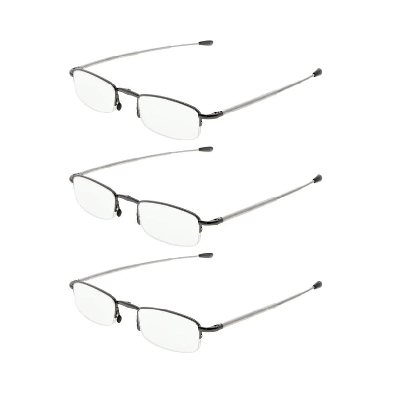 eyekeeper.com 3 Pack Half-rim Folding Telescopic Arms Reading Glasses R1710 Eyeglasses White Smoke Gunmetal-3pcs / +0.50,Gunmetal-3pcs / +3.50