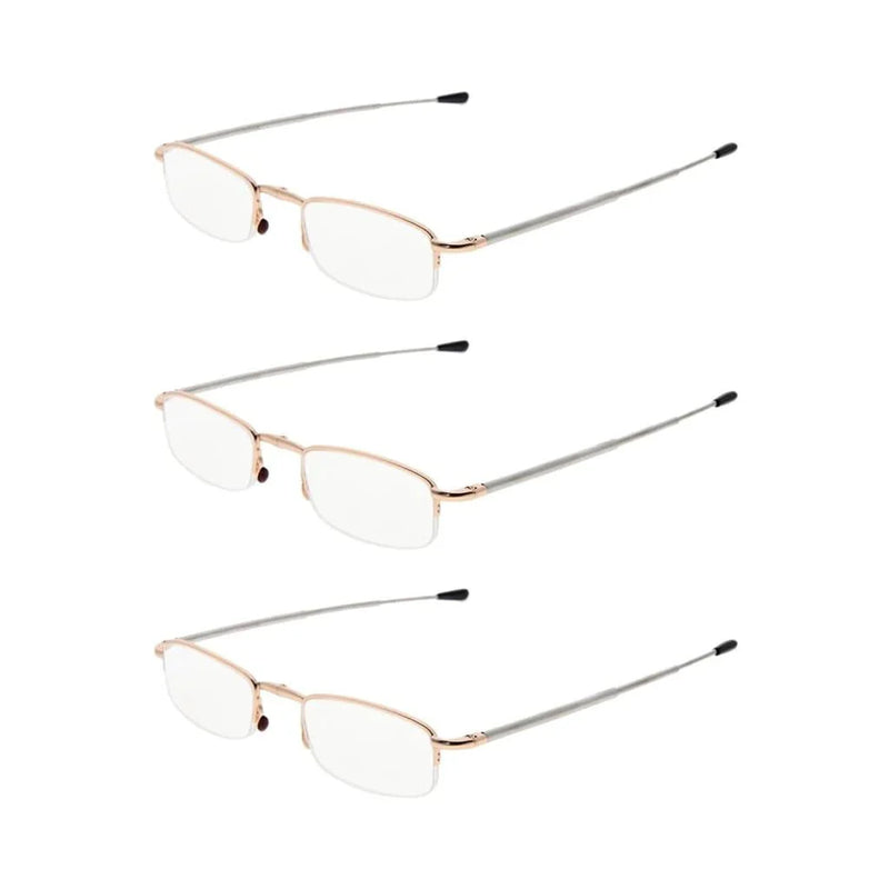 eyekeeper.com 3 Pack Half-rim Folding Telescopic Arms Reading Glasses R1710 Eyeglasses White Smoke Gold-3pcs / +0.50,Gold-3pcs / +0.75,Gold-3pcs / +1.00,Gold-3pcs / +3.50,Gold-3pcs / +1.25,Gold-3pcs / +1.75,Gold-3pcs / +2.50,Gold-3pcs / +2.75,Gold-3pcs / +3.00,Gold-3pcs / +1.50