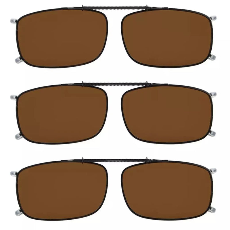 eyekeeper.com 3 Pack Polarized Clip on Sunglasses with Spring Draw Bar C63 (54MMx34MM) Sunglasses Saddle Brown Brown-3pcs