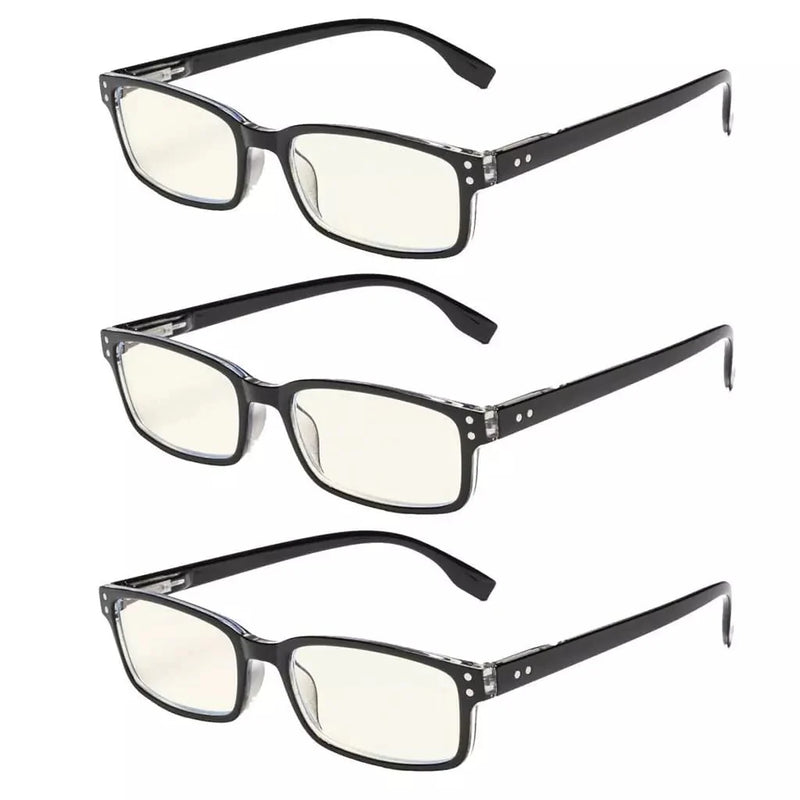 eyekeeper.com 3 Pack Rectangle Blue Light Reading Glasses CG097 Eyeglasses White Smoke Black Clear-3pcs / without magnification,Black Clear-3pcs / +0.50,Black Clear-3pcs / +0.75,Black Clear-3pcs / +1.00,Black Clear-3pcs / +1.25,Black Clear-3pcs / +1.50,Black Clear-3pcs / +1.75,Black Clear-3pcs / +2.00,Black Clear-3pcs / +2.50,Black Clear-3p