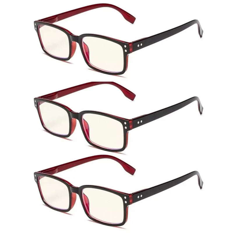 eyekeeper.com 3 Pack Rectangle Blue Light Reading Glasses CG097 Eyeglasses White Smoke Black Red-3pcs / without magnification,Black Red-3pcs / +0.50,Black Red-3pcs / +0.75,Black Red-3pcs / +1.00,Black Red-3pcs / +1.25,Black Red-3pcs / +1.50,Black Red-3pcs / +1.75,Black Red-3pcs / +2.00,Black Red-3pcs / +2.25,Black Red-3pcs / +2.50,Black Red