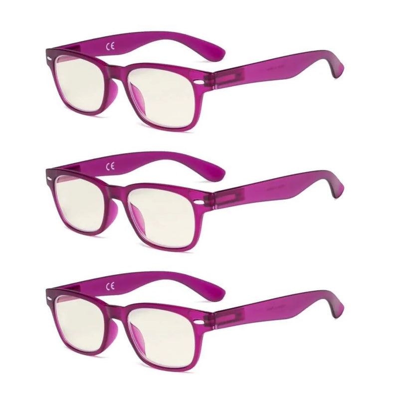 eyekeeper.com 3 Pack Retro Blue Light Filter Reading Glasses UVRFH4 Eyeglasses White Smoke Rose Red-3pcs / without magnification,Rose Red-3pcs / +0.75,Rose Red-3pcs / +1.00,Rose Red-3pcs / +1.50,Rose Red-3pcs / +1.75,Rose Red-3pcs / +3.00
