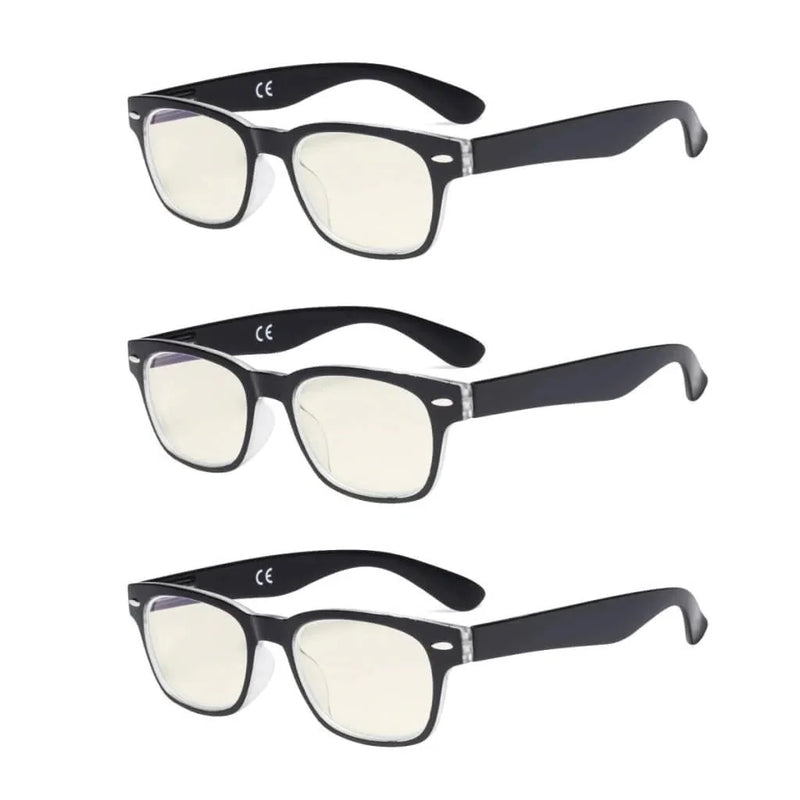 eyekeeper.com 3 Pack Retro Blue Light Filter Reading Glasses UVRFH4 Eyeglasses White Smoke Black-3pcs / without magnification,Black-3pcs / +0.50,Black-3pcs / +0.75,Black-3pcs / +1.00,Black-3pcs / +1.25,Black-3pcs / +1.50,Black-3pcs / +2.00,Black-3pcs / +2.50,Black-3pcs / +3.00