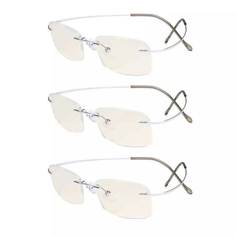 eyekeeper.com 3 Pack Rimless Blue Light Filter Readers UVR1508 Eyeglasses White Smoke Silver-3pcs / without magnification,Silver-3pcs / +0.50,Silver-3pcs / +0.75