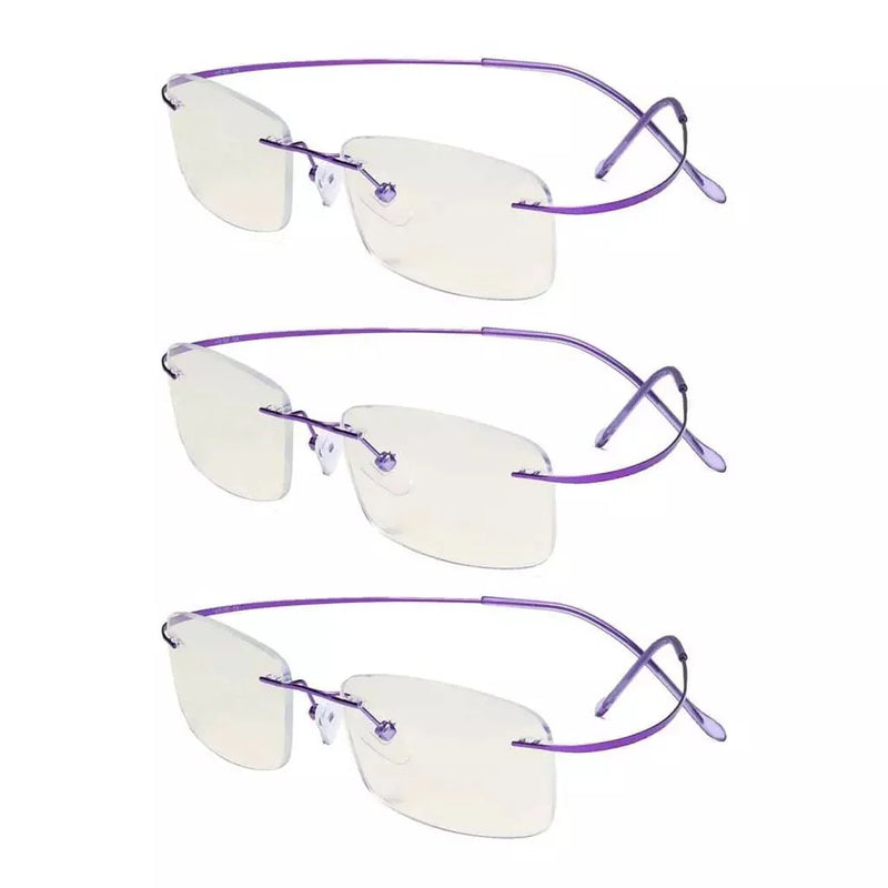 eyekeeper.com 3 Pack Rimless Blue Light Filter Readers UVR1508 Eyeglasses White Smoke Purple-3pcs / without magnification