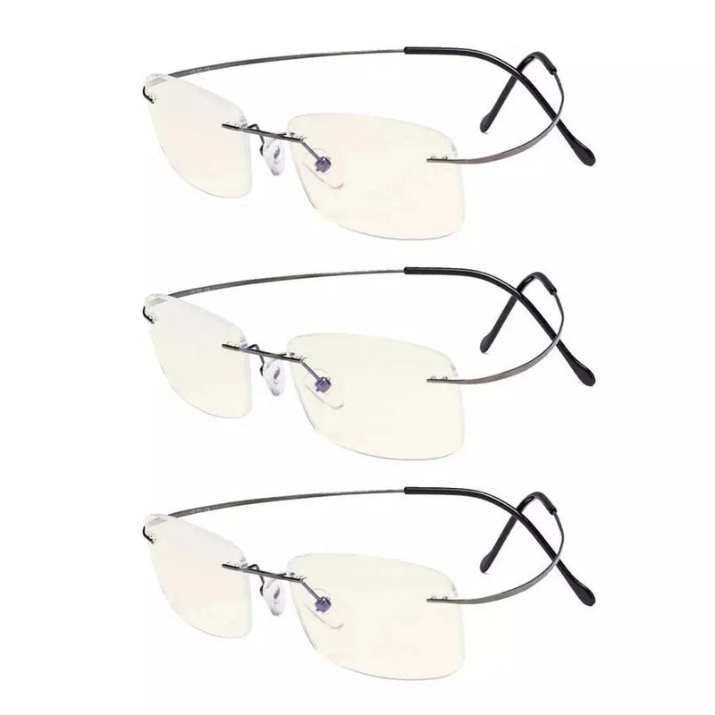 eyekeeper.com 3 Pack Rimless Blue Light Filter Readers UVR1508 Eyeglasses White Smoke Gunmetal-3pcs / without magnification,Gunmetal-3pcs / +0.50,Gunmetal-3pcs / +0.75