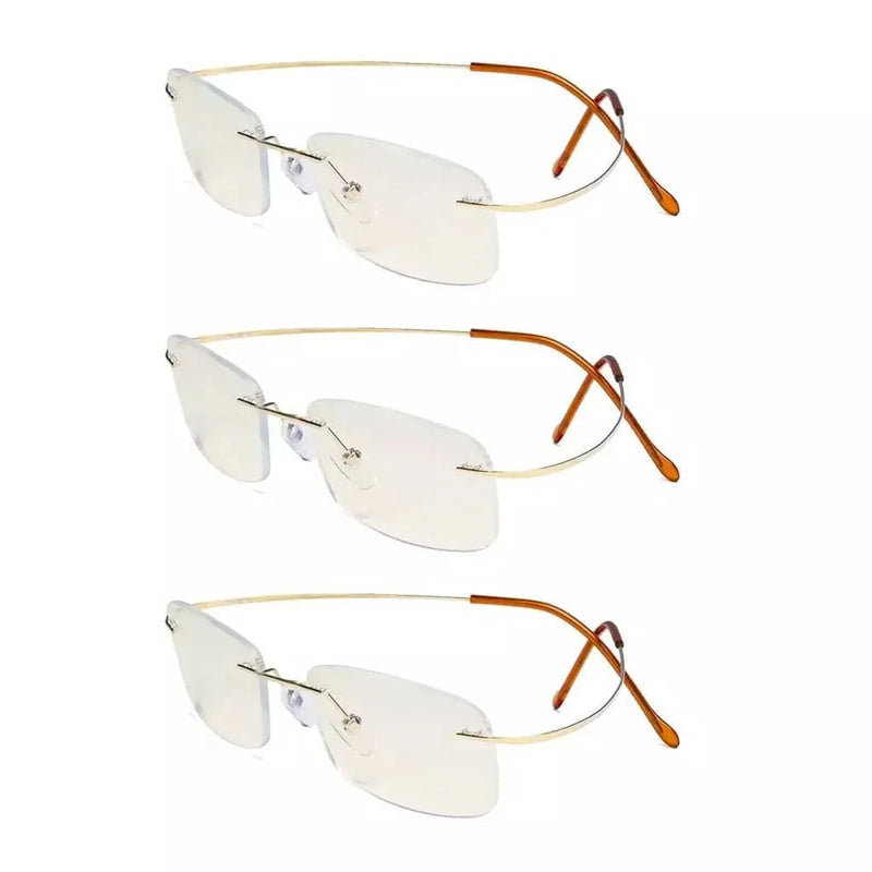 eyekeeper.com 3 Pack Rimless Blue Light Filter Readers UVR1508 Eyeglasses White Smoke Gold-3pcs / without magnification,Gold-3pcs / +0.50,Gold-3pcs / +0.75,Gold-3pcs / +1.00,Gold-3pcs / +2.25