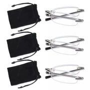 eyekeeper.com 3 Pack Rimless Reading Glasses Foldable Readers R15081 Eyeglasses White Smoke Silver-3pcs / +0.50,Silver-3pcs / +0.75,Silver-3pcs / +1.00,Silver-3pcs / +1.25,Silver-3pcs / +1.50,Silver-3pcs / +1.75,Silver-3pcs / +2.00,Silver-3pcs / +2.50,Silver-3pcs / +2.75,Silver-3pcs / +3.00,Silver-3pcs / +3.50,Silver-3pcs / +4.00