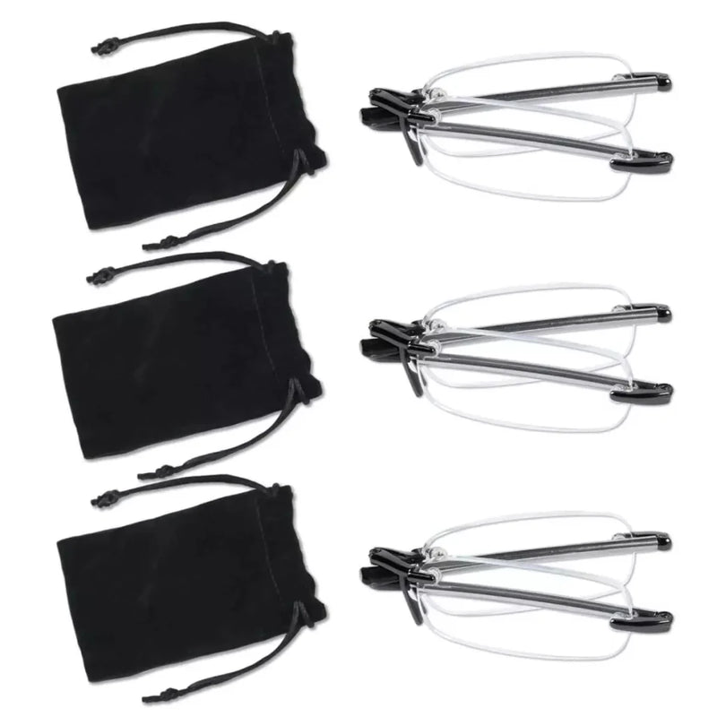 eyekeeper.com 3 Pack Rimless Reading Glasses Foldable Readers R15081 Eyeglasses White Smoke Black-3pcs / +0.50,Black-3pcs / +0.75,Black-3pcs / +1.00,Black-3pcs / +1.25,Black-3pcs / +1.50,Black-3pcs / +1.75,Black-3pcs / +2.00,Black-3pcs / +2.50,Black-3pcs / +2.75,Black-3pcs / +3.00,Black-3pcs / +3.50,Black-3pcs / +4.00,Gunmetal-3pcs / +0.75,Gunme