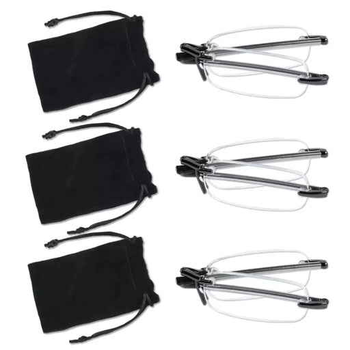 eyekeeper.com 3 Pack Rimless Reading Glasses Foldable Readers R15081 Eyeglasses White Smoke Black-3pcs / +0.50,Black-3pcs / +0.75,Black-3pcs / +1.00,Black-3pcs / +1.25,Black-3pcs / +1.50,Black-3pcs / +1.75,Black-3pcs / +2.00,Black-3pcs / +2.50,Black-3pcs / +2.75,Black-3pcs / +3.00,Black-3pcs / +3.50,Black-3pcs / +4.00,Gunmetal-3pcs / +0.75,Gunme