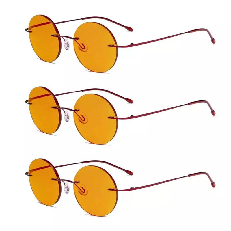 eyekeeper.com 3 Pack Rimless Round Blue Light Blocking Reading Glasses DSWK26 Eyeglasses White Smoke Red-3pcs / +0.50,Red-3pcs / +0.75,Red-3pcs / +1.00,Red-3pcs / +1.25,Red-3pcs / +1.75