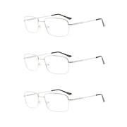 eyekeeper.com 3 Pack Vintage Rectangle Reading Glasses Metal Readers R1701 Eyeglasses White Smoke Silver-3pcs / +0.50,Silver-3pcs / +1.00,Silver-3pcs / +1.25
