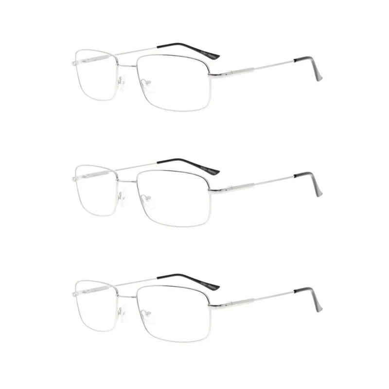 eyekeeper.com 3 Pack Vintage Rectangle Reading Glasses Metal Readers R1701 Eyeglasses White Smoke Silver-3pcs / +0.50,Silver-3pcs / +1.00,Silver-3pcs / +1.25