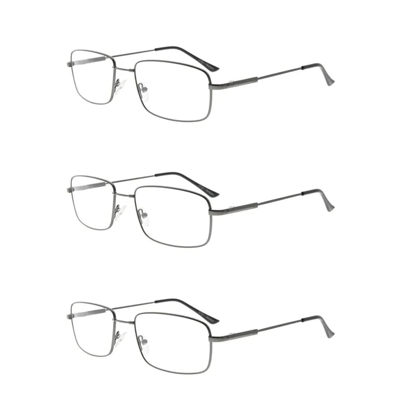 eyekeeper.com 3 Pack Vintage Rectangle Reading Glasses Metal Readers R1701 Eyeglasses White Smoke Gunmetal-3pcs / +1.00,Gunmetal-3pcs / +1.25