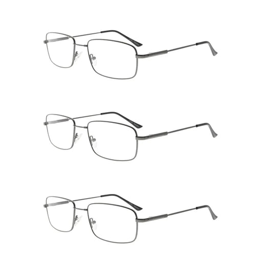 eyekeeper.com 3 Pack Vintage Rectangle Reading Glasses Metal Readers R1701 Eyeglasses White Smoke Gunmetal-3pcs / +1.00,Gunmetal-3pcs / +1.25