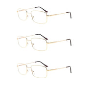 eyekeeper.com 3 Pack Vintage Rectangle Reading Glasses Metal Readers R1701 Eyeglasses White Smoke Gold-3pcs / +1.00,Gold-3pcs / +1.25,Gold-3pcs / +1.50