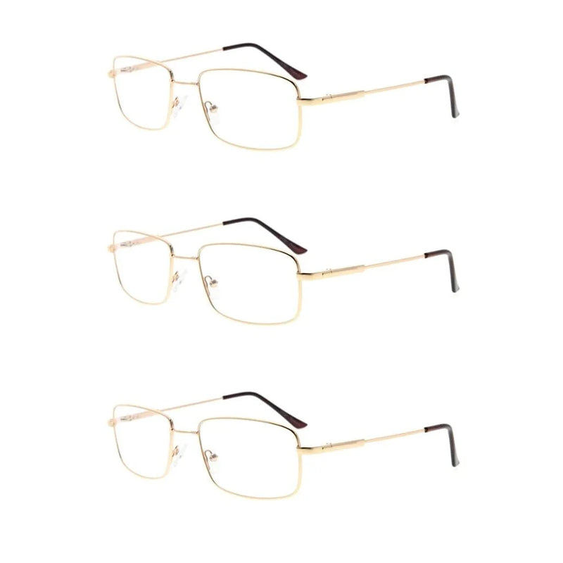 eyekeeper.com 3 Pack Vintage Rectangle Reading Glasses Metal Readers R1701 Eyeglasses White Smoke Gold-3pcs / +1.00,Gold-3pcs / +1.25,Gold-3pcs / +1.50