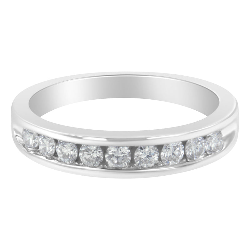 Bids.com 18K White Gold Round Diamond 1/2 Cttw Channel Band Ring Rings White Smoke 8 / White.Gold,7 / White.Gold