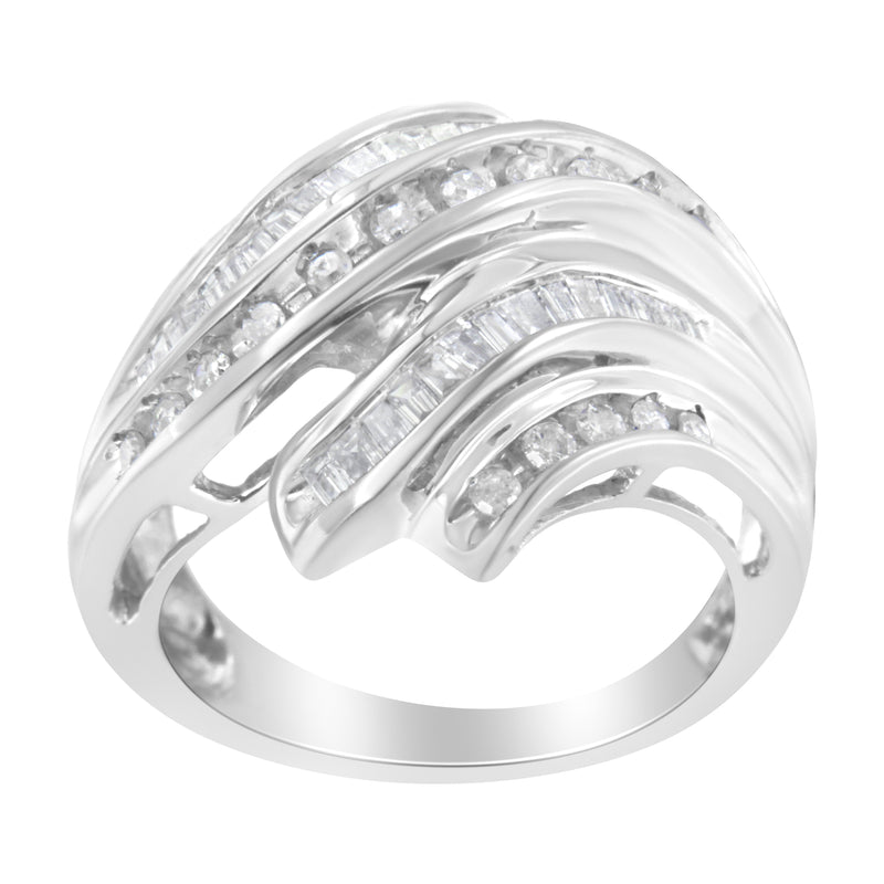 Bids.com 10K White Gold Round and Baguette Cut Diamond Channel Ring (3/4 Cttw, H-I Color, SI2-I1 Clarity) - Size 7 Rings White Smoke 7 / White.Gold,8 / White.Gold