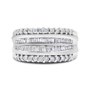 Bids.com 14K White Gold 1.00 Cttw Round and Baguette-Cut Diamond Modern Band Ring (H-I Color, SI2-I1 Clarity) - Ring Size 7 Rings Light Gray 7 / White.Gold