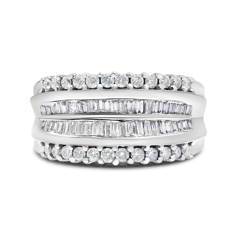 Bids.com 14K White Gold 1.00 Cttw Round and Baguette-Cut Diamond Modern Band Ring (H-I Color, SI2-I1 Clarity) - Ring Size 7 Rings Light Gray 7 / White.Gold