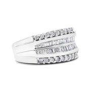 Bids.com 14K White Gold 1.00 Cttw Round and Baguette-Cut Diamond Modern Band Ring (H-I Color, SI2-I1 Clarity) - Ring Size 7 Rings White Smoke 7 / White.Gold