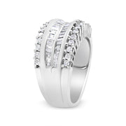 Bids.com 14K White Gold 1.00 Cttw Round and Baguette-Cut Diamond Modern Band Ring (H-I Color, SI2-I1 Clarity) - Ring Size 7 Rings Light Gray 7 / White.Gold