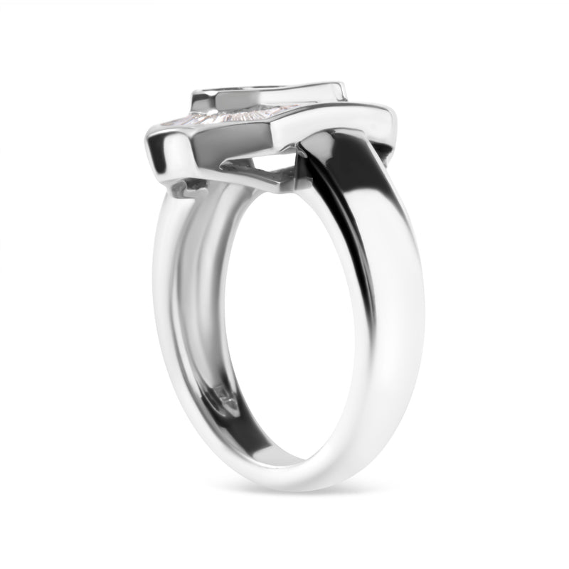 Bids.com 14K White Gold 1.00 Cttw Baguette and Princess-Cut Diamond Cocktail Art Deco Style Ring (H-I Color, SI1-SI2 Clarity) - Size 7 Rings White Smoke 7 / White.Gold