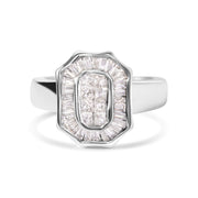 Bids.com 14K White Gold 1.00 Cttw Baguette and Princess-Cut Diamond Cocktail Art Deco Style Ring (H-I Color, SI1-SI2 Clarity) - Size 7 Rings White Smoke 7 / White.Gold