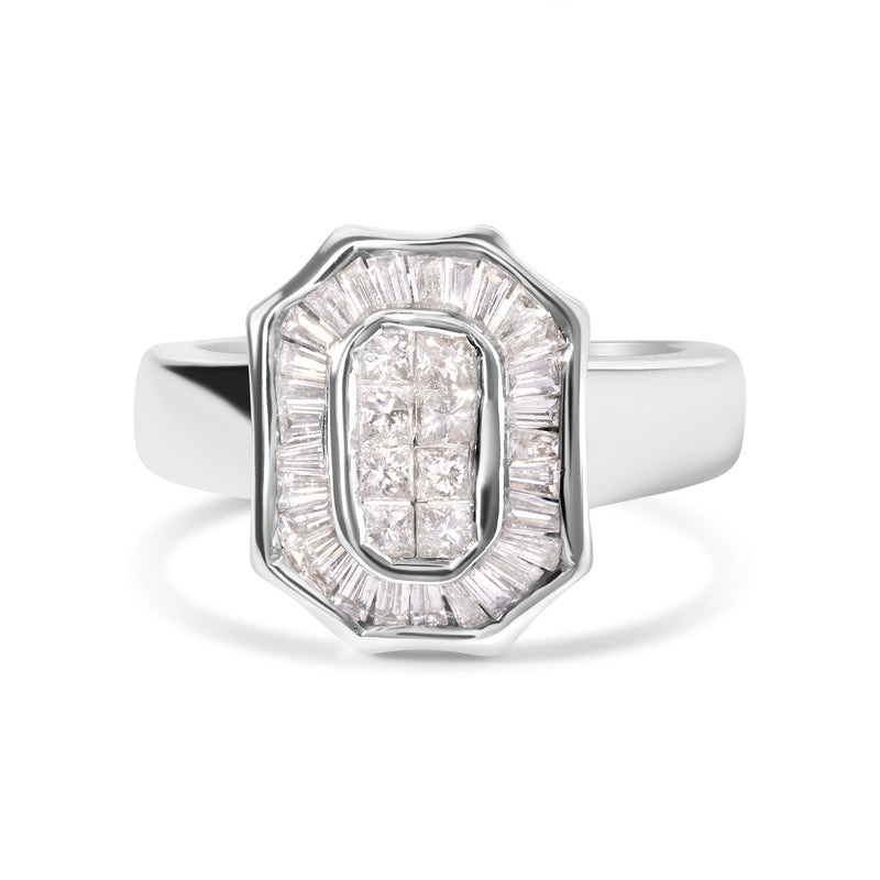 Bids.com 14K White Gold 1.00 Cttw Baguette and Princess-Cut Diamond Cocktail Art Deco Style Ring (H-I Color, SI1-SI2 Clarity) - Size 7 Rings White Smoke 7 / White.Gold