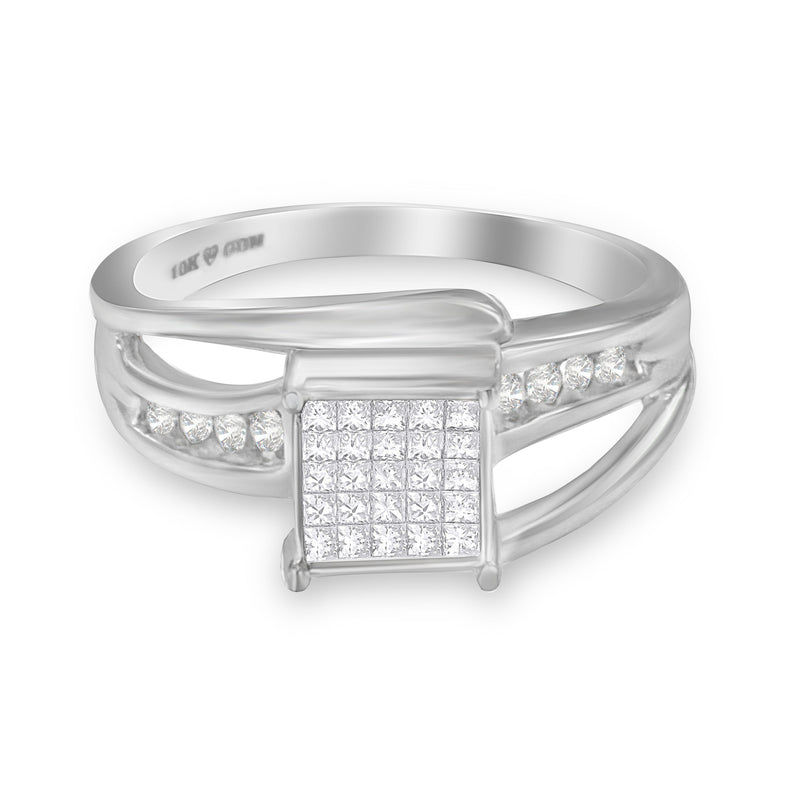 Bids.com 10K White Gold 1/3 Cttw Invisible Set Princess-cut Diamond Cluster Bypass Ring (H-I Color, SI1-SI2 Clarity) - Ring Size 7 Rings White Smoke 9 / White.Gold,8 / White.Gold,7 / White.Gold