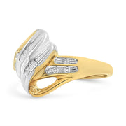Bids.com 10K Yellow and White Gold 1/10 Cttw Baguette and Round-Cut Diamond Bypass Ring (I2 Color, H-I Clarity) - Size 7 Rings White Smoke 7 / YellowWhite.Gold
