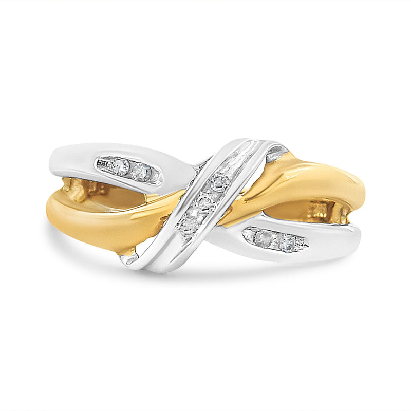 Bids.com 10K Yellow and White Gold 1/20 Cttw Round-Cut Diamond Bypass Ring (I2 Color, I-J Clarity) Rings White Smoke 7 / YellowWhite.Gold